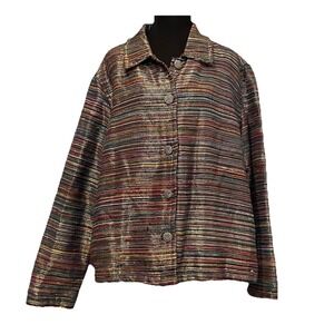 VTG Stephanie‎ Andrews Womens XL Multicolor Textured Woven Button Down Blazer